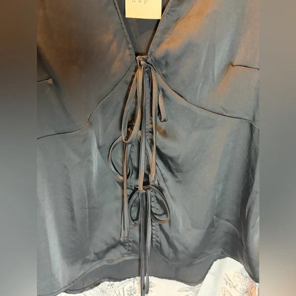 a new day Black Satin Tie-Front Blouse - Picture 4 of 6